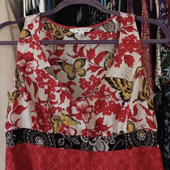 CAbi Silk Blouse In Red Hisbiscus Golden Butterly - Picture 14 of 15